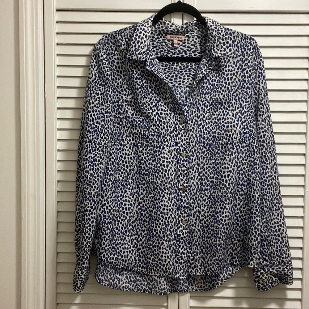 Juicy Couture leopard-print silky twill button-front blouse